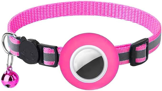 Tracker-Ready Breakaway Cat Collar (No Tracker Included) - Detachable GPS Holder + Safety Bell - Adjustable Reflective Collar with Quick-Release Buckle - for AirTag/Tile Compatible (Dark Pink)