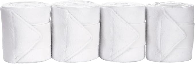 Equinavia Luna 9' Fleece Polo Wraps, Set of 4 Horse Leg Bandages with Storage Bag | Black - One Size - White - One Size