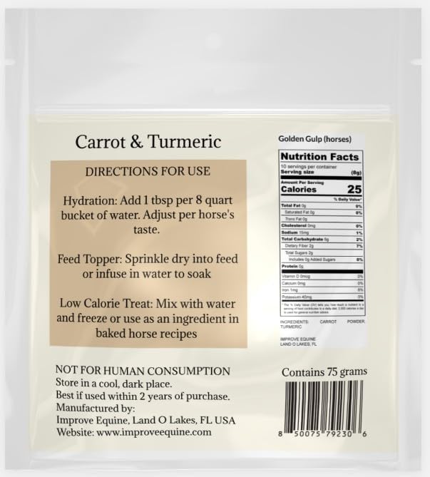 Low Calorie Hydration, Feed Topper & Treat | Safe, NO Electrolyte/Salt for Daily Intake | No Sugar Added | Hydration Support for Horses, Livestock & Dogs | 8 Servings | Golden Gulp