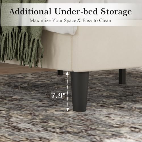 Queen Size Bed Frame with Upholstered Headboard