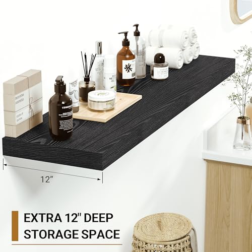 Black Floating Shelves 12 Inch Deep (2 Count)