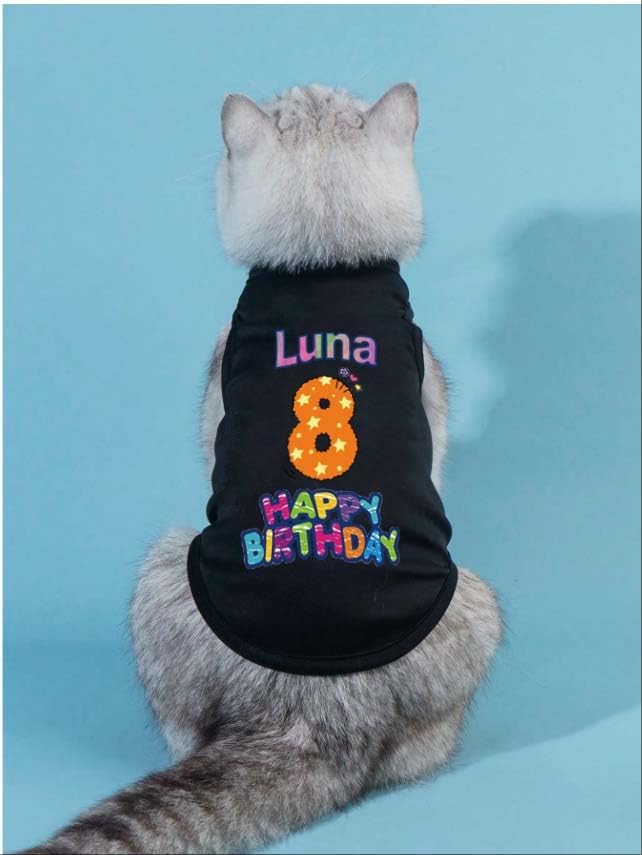 Custom Dog Birthday Shirt,Personalized Pet Apparel Print with Name Age Number,Pet Birthday Outfit,Lightweight Breathable Cotton Vest for Small Medium Large Dogs Cat (Black, Small)