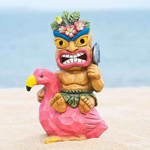Solar Tiki Garden Statue Outdoor Decor with Flamingo Waterproof for Tiki Bar