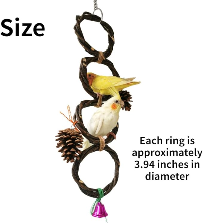 Circle Straw Bird Swing Stand Bird Perches Stand Hanging Chewing Toy for Parrots Bird Playground Cage Accessories Climbing Rope Net Ladders for Foraging Toys（Random Color） (4 Rings)