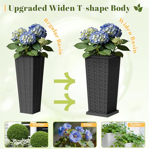 24" Front Porch Resin Rattan Tall Planters 2 Pack (2 Count)