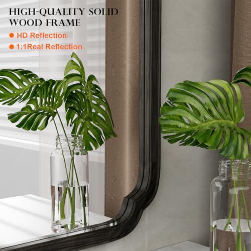 20" x 30" Rounded Corner Arch Wall Mirror with Wood Frame for Entryway