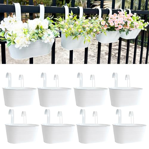 8 Pack 10" Metal Hanging Fence Planter Outdoor with Detachable Hooks (8 Count)
