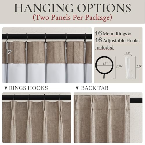 Dark Flax Linen Pinch Pleated Curtains 102 Inches Long Heavy Duty Thermal Insulated Extra length Burg for Dining Room Cottage Total Blackout 48 (2 Count)
