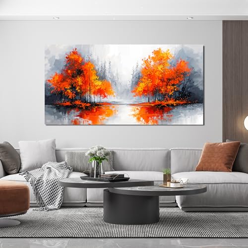 Canvas Wall Art Decor Modern Large Wall Art for Living Room Canvas Art Wall Decor Fall Orange Artwork for Walls Landscape Black and White Wall Art Prints Bedroom Office Home Decor 24" X 48"