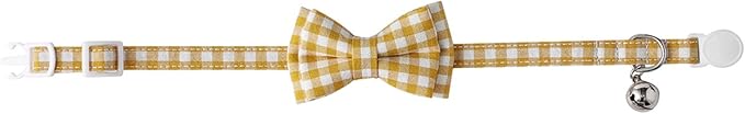 AIITLE Breakaway Cat Collar with Cute Bow Tie and Bell, Detachable Adjustable Safety Collars for Girl Cats and Boy Cats, Kittens, Puppy, Soft Stylish Plaid Patterns Cat Collars,Yellow