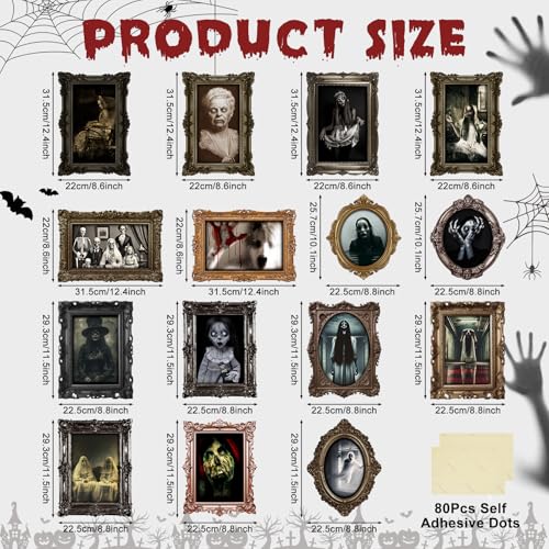 15 Halloween Gothic Mansion Haunted Horror Picture Frames (15 Count)