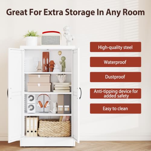 47" White Metal Storage Pantry Cabinet