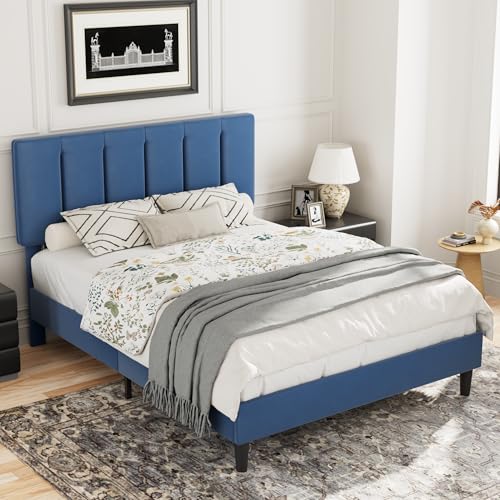 Queen Size Bed Frame with Upholstered Headboard