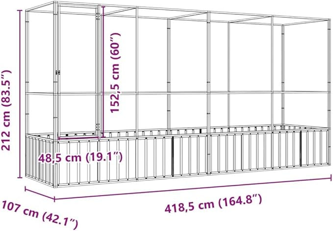 Large Metal Heavy Duty Walk-in Aviary Cage with Extension, Ample Activity Space Bird Cage with Lockable Door Also for Chickens and Rabbits, Silver 164.8"x42.1"x83.5" Steel,-407