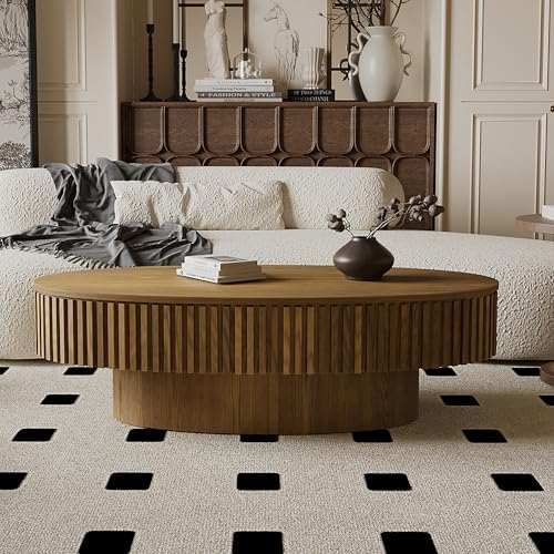 Oval Coffee Table with Storage Modern Coffee Table with Solid Wood Veneered