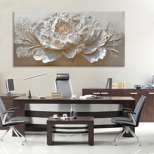 Oversized Canvas Wall Art Decor Nature Botanical Wall Art Decor Flower Canvas Wall Art Prints White Peony Flower Canvas Art Wall Decor For Living Room Bedroom Home Office Modern Decor 29×58 Inch