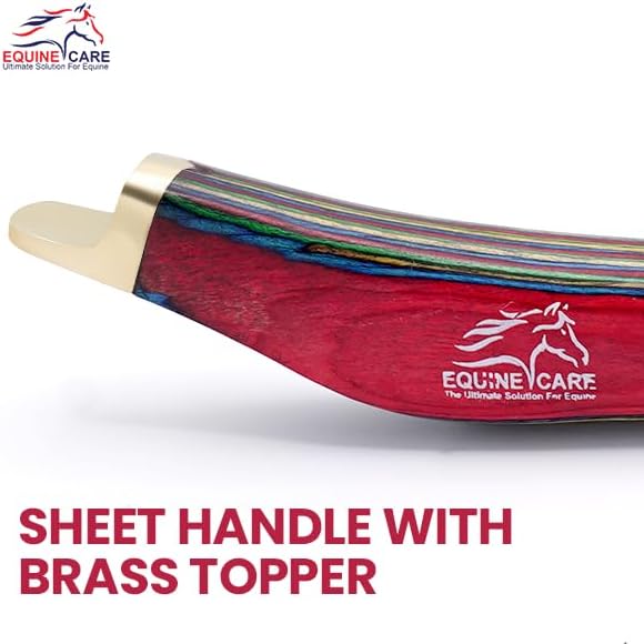 Equine Care Farrier Hoof Knife Left-Handed - Ultra-Sharp J2 Stainless Steel Blade, Brass Cap, Ergonomic Sheet Handle - Professional Tool for Hoof Trimming, Shoeing, Horse & Cow Hoof Care.