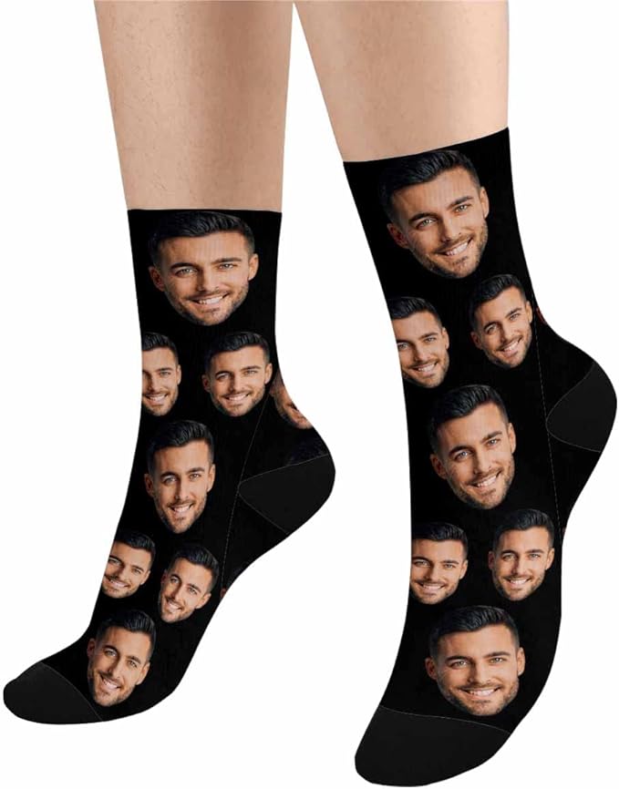 MyPupSocks Custom Personalized Photo Pet Face Socks, Cat and Dog Tracks Paws Bones Crew Socks with Picture for Men Women