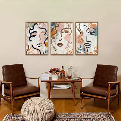 KAlRNE Abstract Boho Line Wall Decor Woman Face Wall Art Set (3 Count)