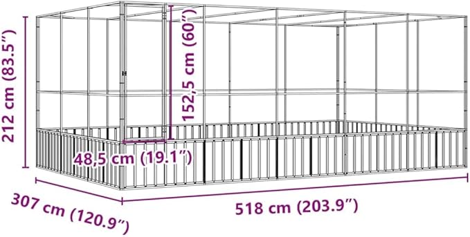 Outdoor Aviary Bird Cage, Galvanized Steel Outside Ample Activity Space Birdcage, 203.9"x120.9"x83.5", -273