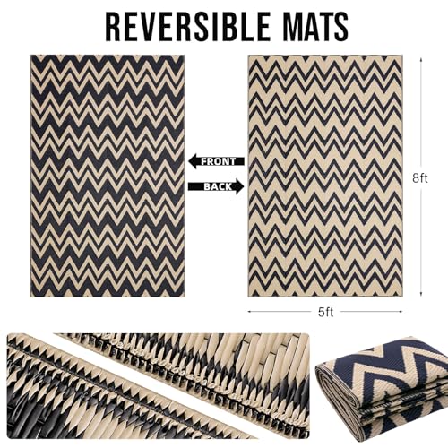 Outdoor Rug 5x8 ft Waterproof Reversible Chevron Mat
