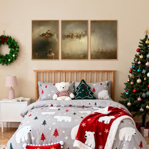 3 Pcs Santa Sleign Rides Framed Canvas Wall Art 16x24 Inch