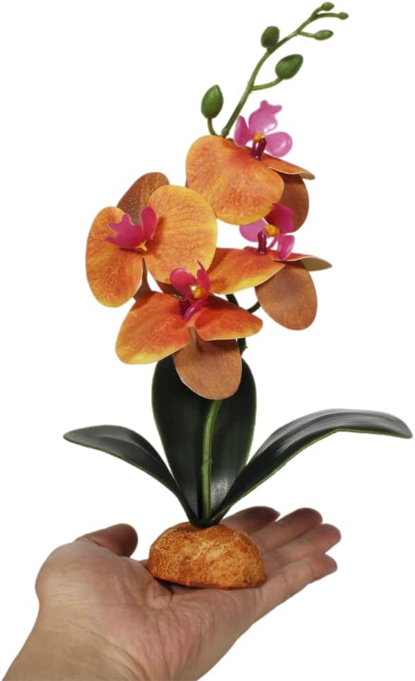 Artificial Orchids Plants, Reptile Terrarium Decor, Bearded Dragon Tank Accessories fit Crested Gecko Leopard Lizard Chameleon Tarantula Snake Frog - Yellow