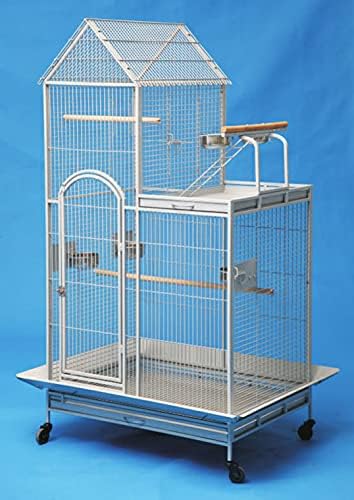 Extra Large Parrot Bird Wrought Iron Rolling Cage with Play Stand Perch Ground with Seed Guard (36" x 26" x 60"H, Black Vein)