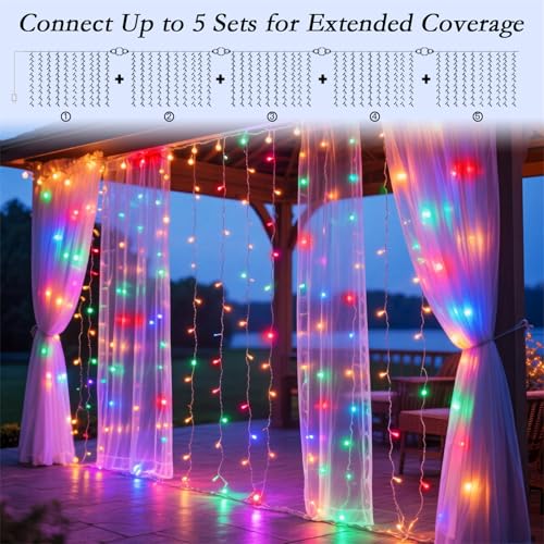 300 LED Multicolor Rainbow Curtain String Lights 9.8x9.8FT