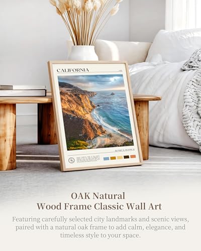 Natural OAK Wood Coastal California Refers Framed Wall Art