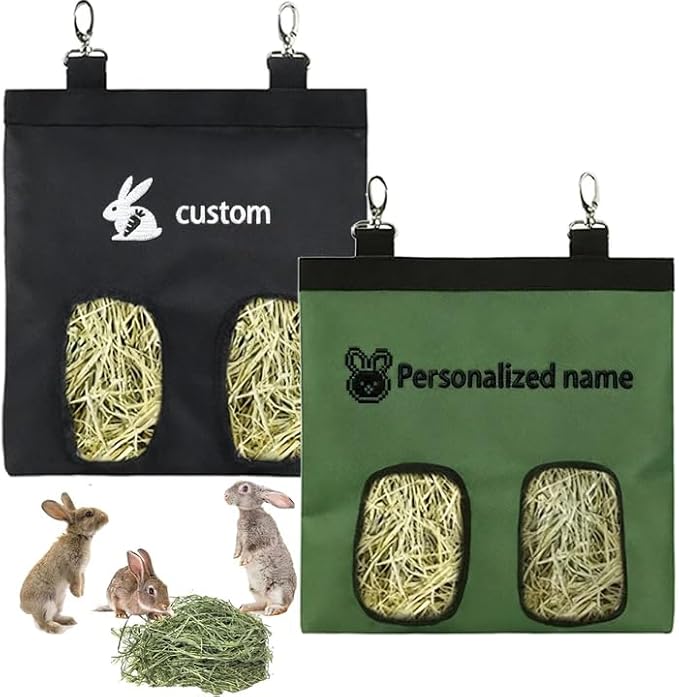 Personalize Hay Bag with Logo Name for Your Guinea Pigs, Bunnies, Chinchillas, Rabbit Custom Hanging Hay Feeder Bag for Small Pets and Animals