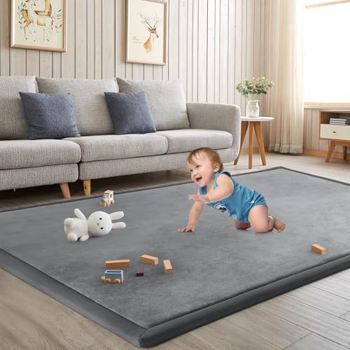 Baby Play Mat for Floor Nursery Rug Muscle Mat Area Rug Playroom Rug 47"x47" Playpen Mat Elastic Foam 1.3" Thick Crawling Mat for Babies