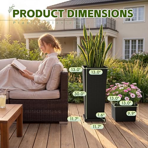 Resin 30'' Tall Planters Large Taper Outdoor Planter (2 Count)