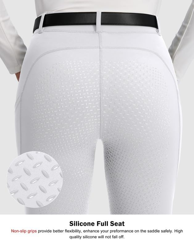 SANTINY Women's Horse Riding Pants Zipper Pockets Silicone Full-Seat Breeches Equestrian Schooling Tights for Women