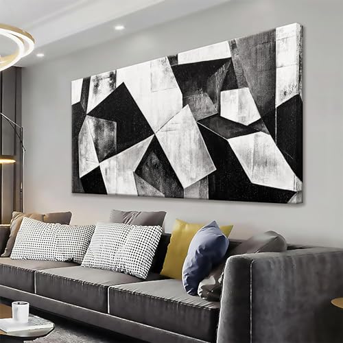 Canvas Art Wall Decor Color Block Line Art Prints Black And White Geometric Color Block Art Painting Modern Artwork Decorations For Living Room Pictures For Bedroom Wall Decor 24x48 In