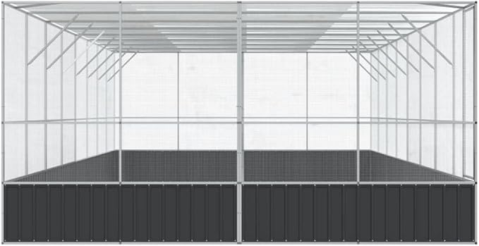 Large Metal Heavy Duty Walk-in Aviary Cage with Extension, Ample Activity Space Bird Cage with Lockable Door Also for Chickens and Rabbits, Silver 327.6"x163"x83.5" Steel,-421