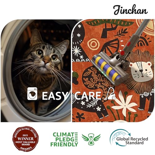 5ft Cute Round Rug Kids Washable Fun Rug Terracotta Boho Jungle Mat (19.63 Sq Ft)