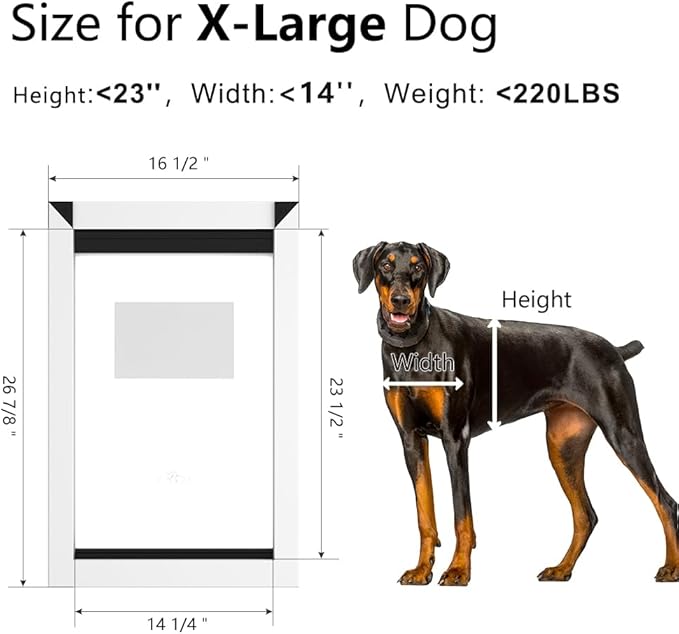 [MAVRICPOWER] Aluminum XL Dog Door with 2 Sliding Lock Panels, Doggy Door for Door with Adjustable Tunnel, Never Rust Pet Door for Dogs Up to 220 lbs