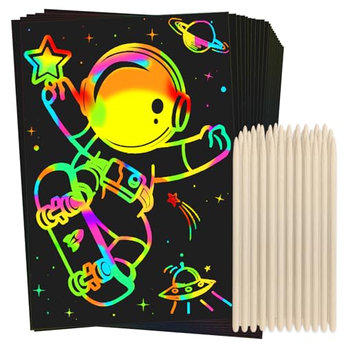 200Pcs Rainbow Scratch Drawing Art Paper Craft Set for Kids Boys Girls (200 Count)