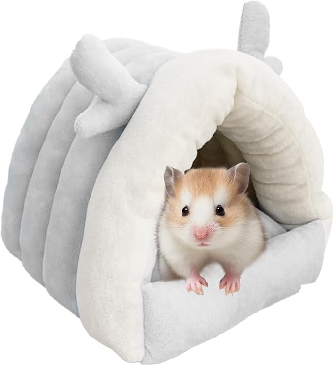 Guinea Pig Hideout, Warm Bed for Guinea Pig,Rabbits, Chinchillas, Cozy Small Animal Winter Shelter (Gray, Small)