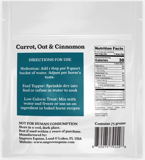 Low Calorie Hydration, Feed Topper & Treat | Safe, NO Electrolyte/Salt for Daily Intake | No Sugar Added | Hydration Support for Horses, Livestock & Dogs | 8 Servings | Caked Up Carrot
