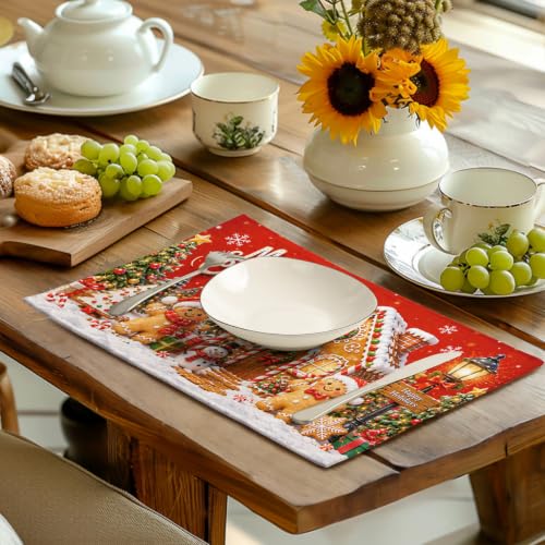 Merry Christmas Gingerbread Man Placemats Set of 4 12x18 Inch (4 Count)