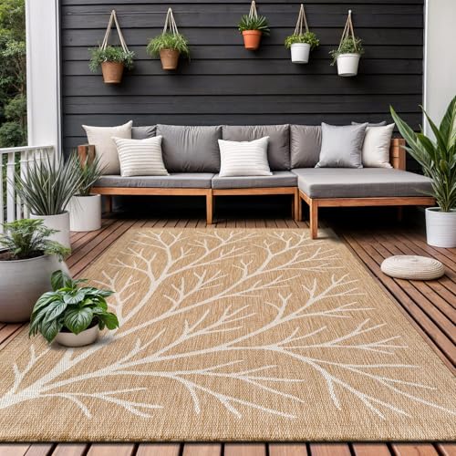 Washable Indoor Outdoor Rug 6x9 Modern Area Rugs Branch Pattern Non Shedding Waterproof Easy Clean Patio Deck Porch Living Room Bedroom Garden RV (54 Sq Ft)