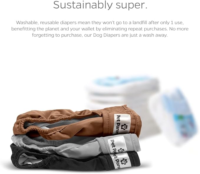 Pet Parents® Washable Dog Diapers (3pack) + Extendrs® of Durable Doggie Diapers, Premium Dog Diapers Female (X-Small, Natural)