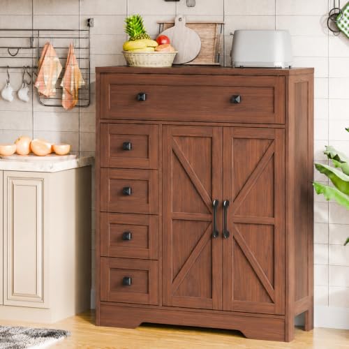 Farmhouse Storage Cabinet with 2 Doors and 5 Drawers