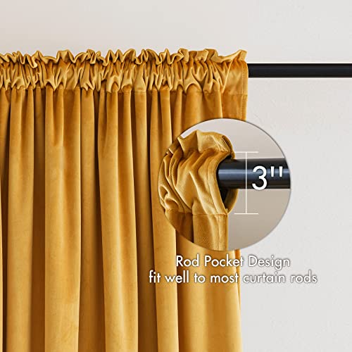Mustard Yellow Blackout Velvet Curtains Drapes 72 Inch Long 52"x72" (2 Count)