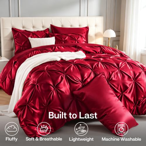 Satin Queen Comforter Set Burgundy