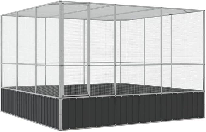Steel Aviary Silver, Steel Bird Cage, Outdoor Aviary Parrot Cage Wide Flight Metal Birdcage, 122.4"x120.9"x83.5" Steel,-83