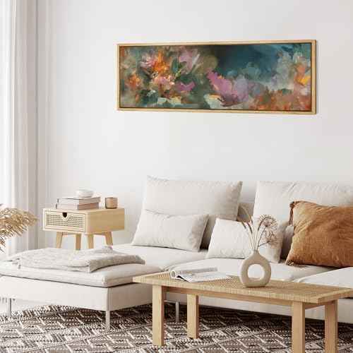 Large Framed Canvas Print Wall Art Colorful Abstract Floral Antique Retro Fine Art Illustrations Decorative Colorful for Bedroom