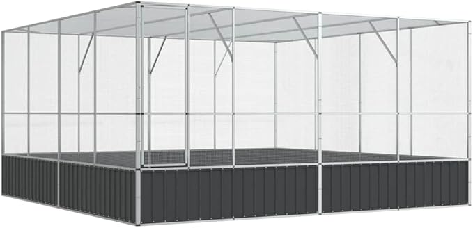 Large Metal Heavy Duty Walk-in Aviary Cage, Ample Activity Space Bird Cage with Lockable Door Also for Chickens and Rabbits, Silver 164.6"x163"x83.5" Steel,-513